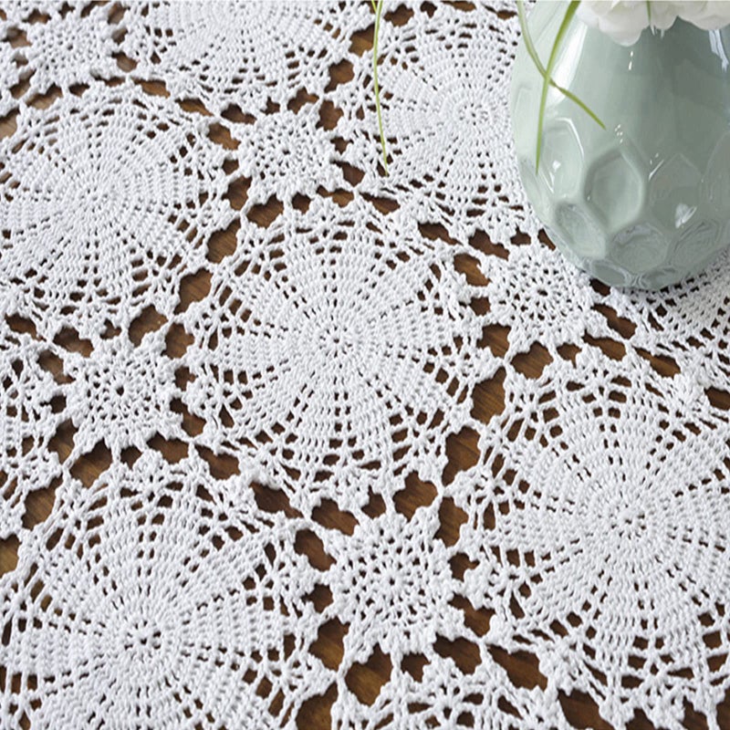 USTIDE Shabby Handmade Crochet Tablecloth Rectangle Romantic Table Cover White Lace Design Table Overlays Rectangular 62inchesx82inches - Image 4